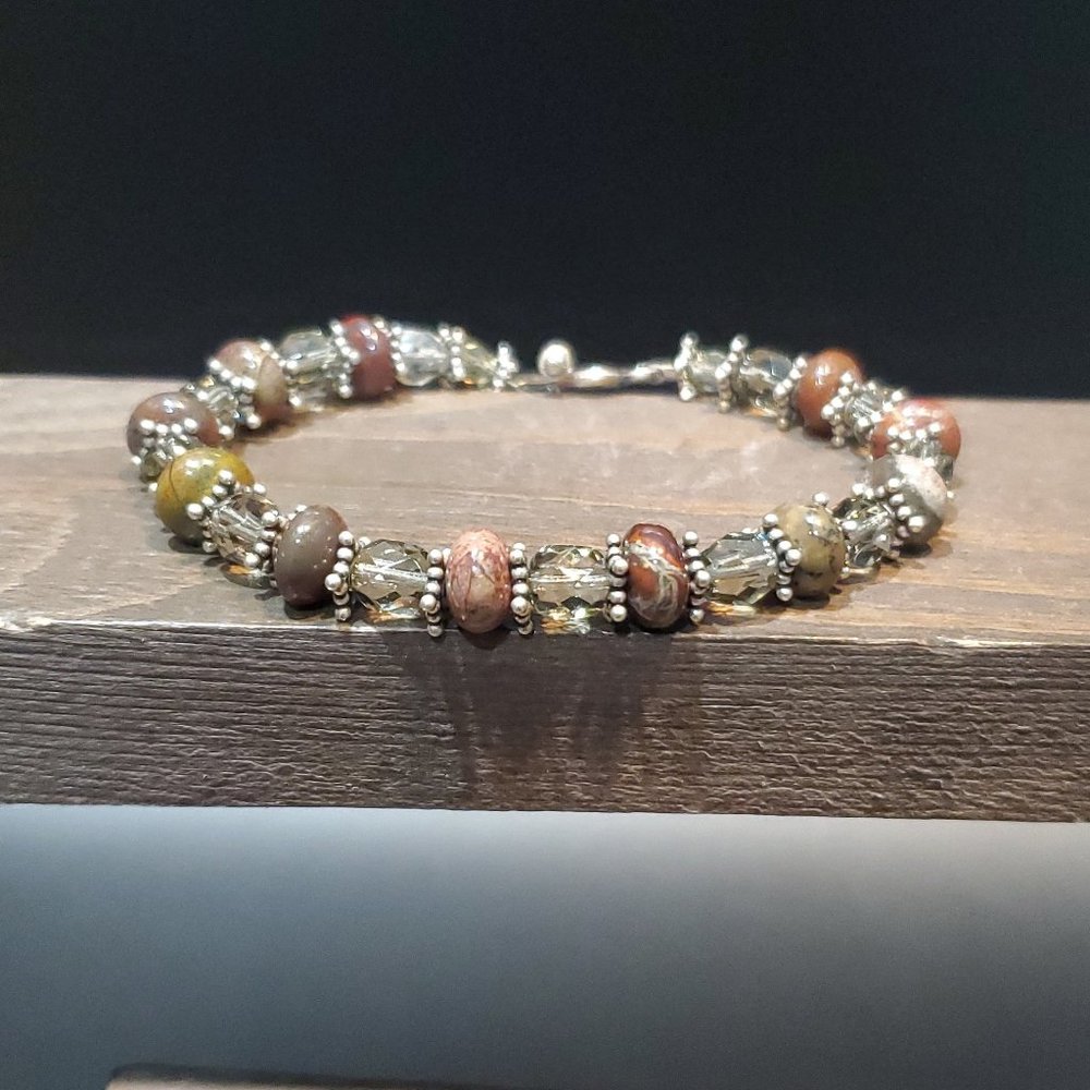 7 Inch 925 Sterling Silver Red Brown Earth Tones Stone Bracelet